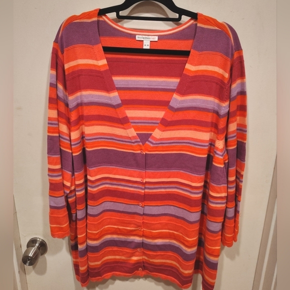 Isaac Mizrahi Live Colorful Stripe V-Neck Cardigan Sweater Sz 4X Casual Kidcore - Picture 1 of 7
